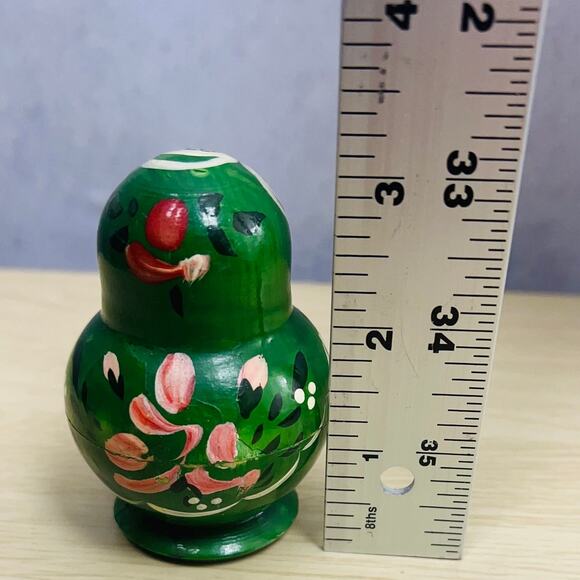 Russian Nesting Matryoshka Dolls 5 Set Hand Painted Green Pink Floral Stacking - Picture 4 of 5